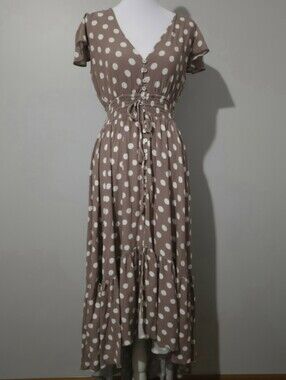 Lost In Lunar Polka Dot Maxi Dress in Taupe and White Size XS
